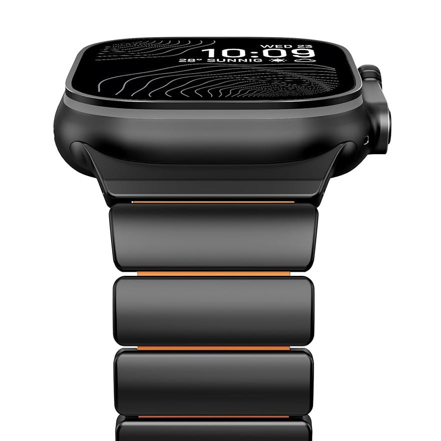 Titanium Alloy Sports Band Stainless Steel Chain Strap with FKM Rubber for iWatch (42-44-45-46-49 MM) - Black