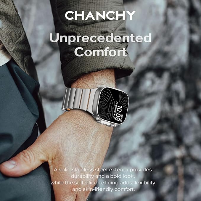 Titanium Alloy Sports Band Stainless Steel Chain Strap with FKM Rubber for iWatch (42-44-45-46-49 MM)