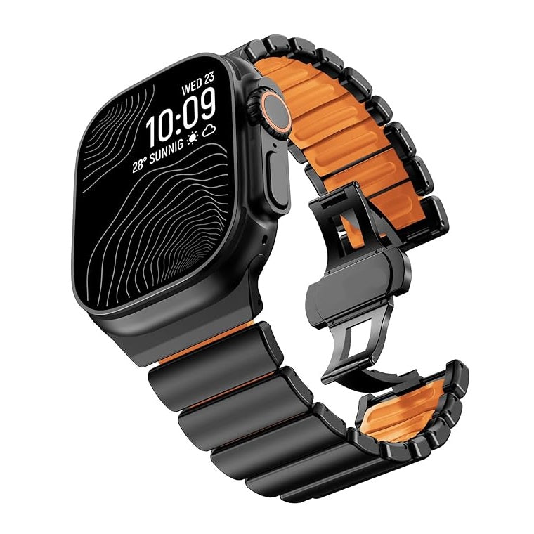 Titanium Alloy Sports Band Stainless Steel Chain Strap with FKM Rubber for iWatch (42-44-45-46-49 MM) - Black