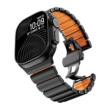 Titanium Alloy Sports Band Stainless Steel Chain Strap with FKM Rubber for iWatch (42-44-45-46-49 MM) - Black