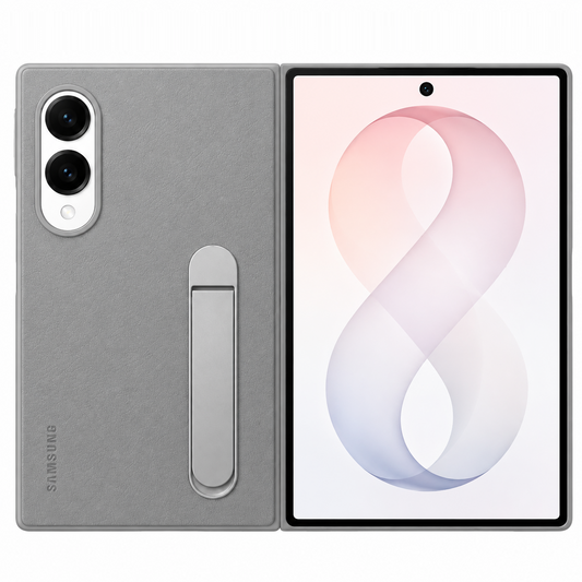 Samsung Z Fold8 Leather Case, Kindsuit Leather Cover with Kickstand - Light Grey