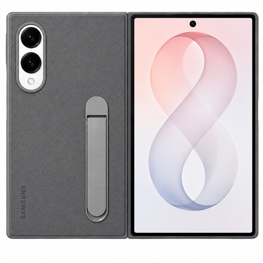 Samsung Z Fold8 Leather Case, Kindsuit Leather Cover with Kickstand - Dark Grey