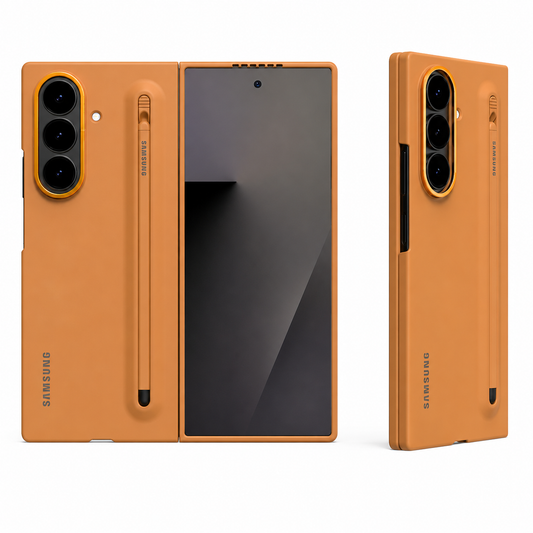 Samsung Z Fold8 Ultra Slim Skin Feel S Pen Case with Stylus and Logo - Brown