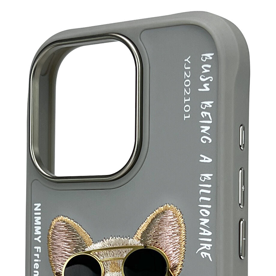 iPhone 16 Pro Max Nimmy 3D Embroidery Chain Swag Dog Case - Grey