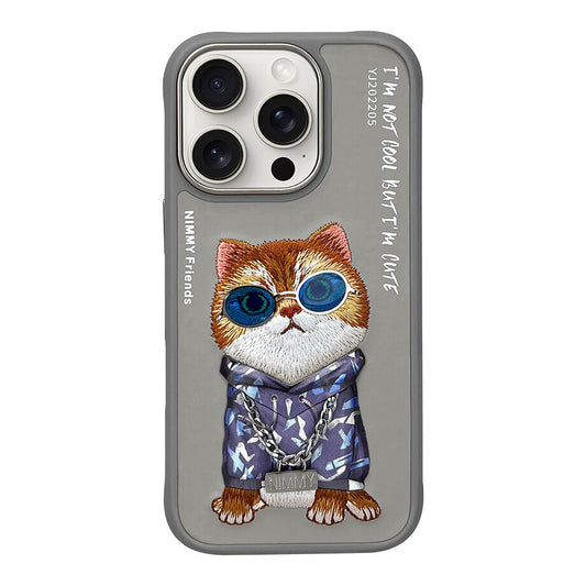 iPhone 16 Pro Max Nimmy 3D Embroidery Chain Swag Cat Series Case - Grey