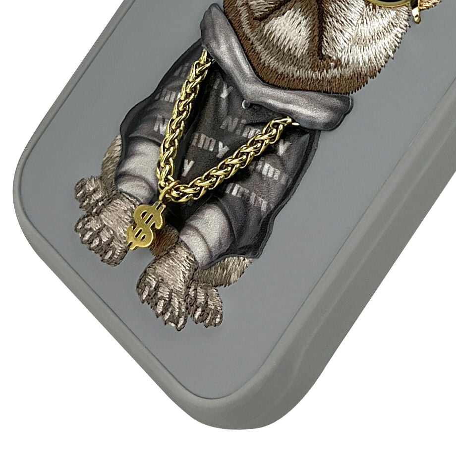 iPhone 16 Pro Max Nimmy 3D Embroidery Chain Swag Dog Case - Grey