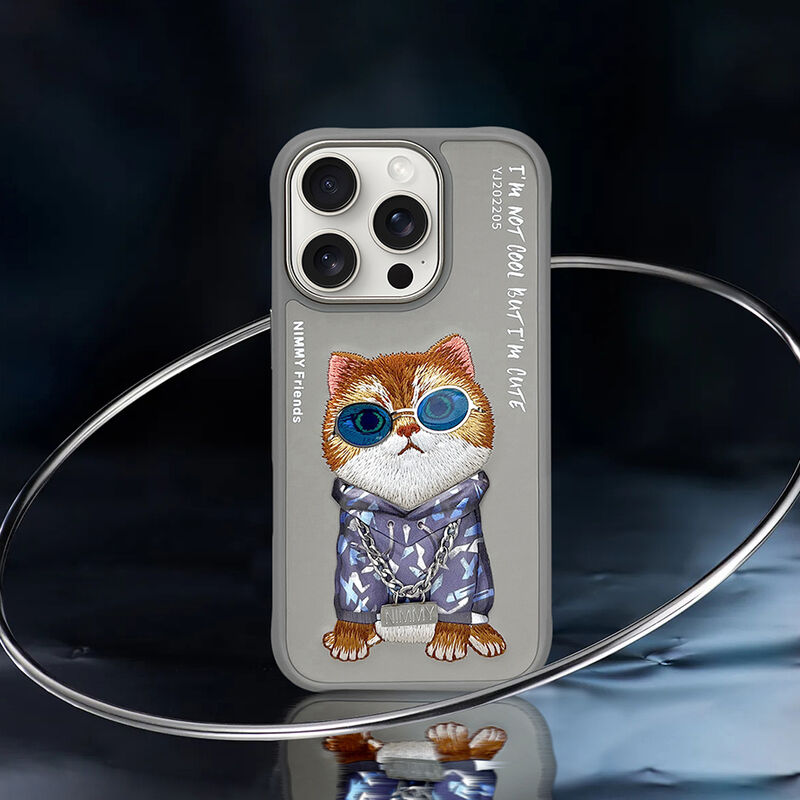 iPhone 16 Pro Max Nimmy 3D Embroidery Chain Swag Cat Series Case - Grey