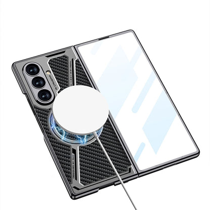 Samsung Galaxy Z Fold7 Gkk Carbon Texture Leather Magnetic Case with Magsafe with Front Glass