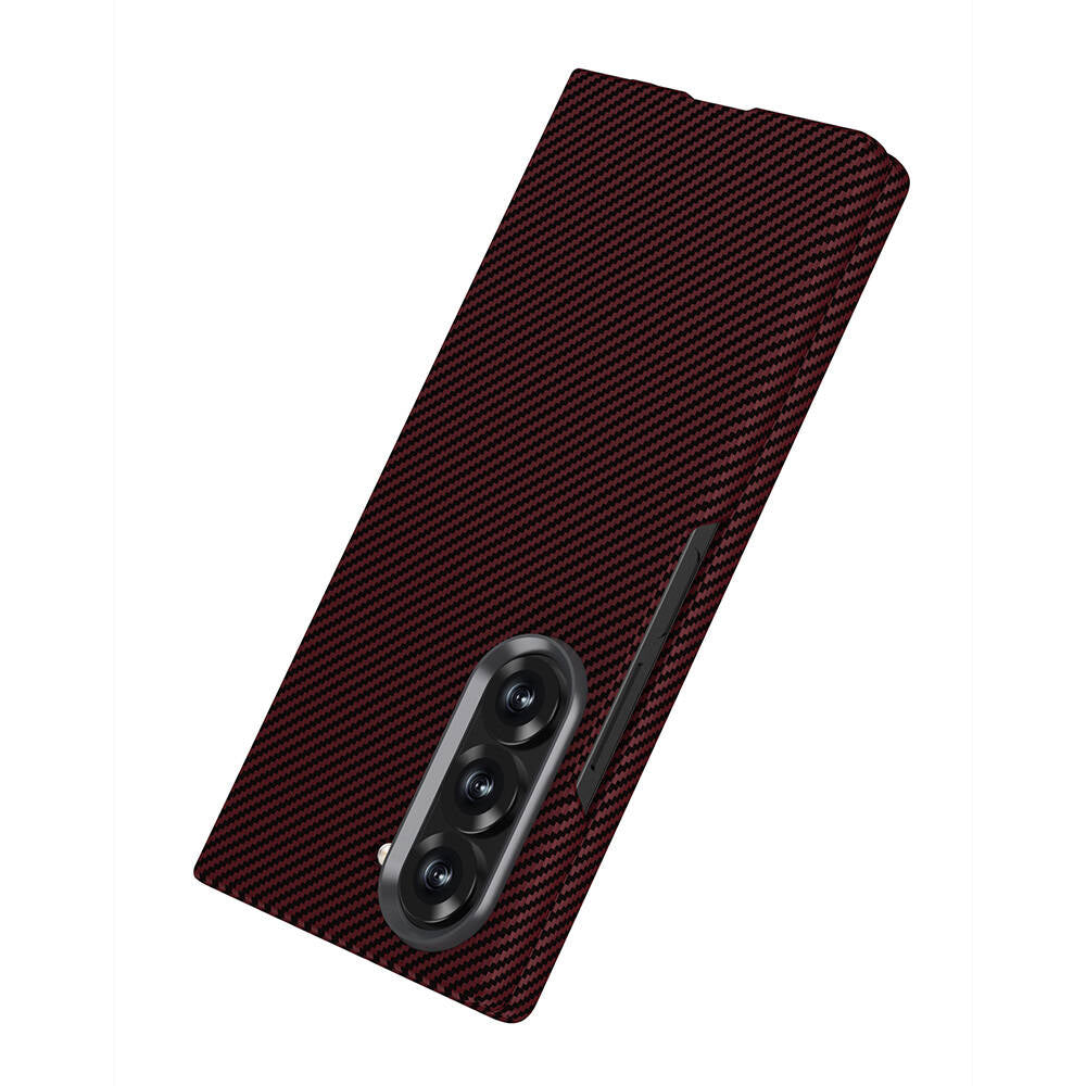 Samsung Galaxy Z Fold6 GKK Carbon Fiber Case, Ultra Thin Metal Camera Ring - Red