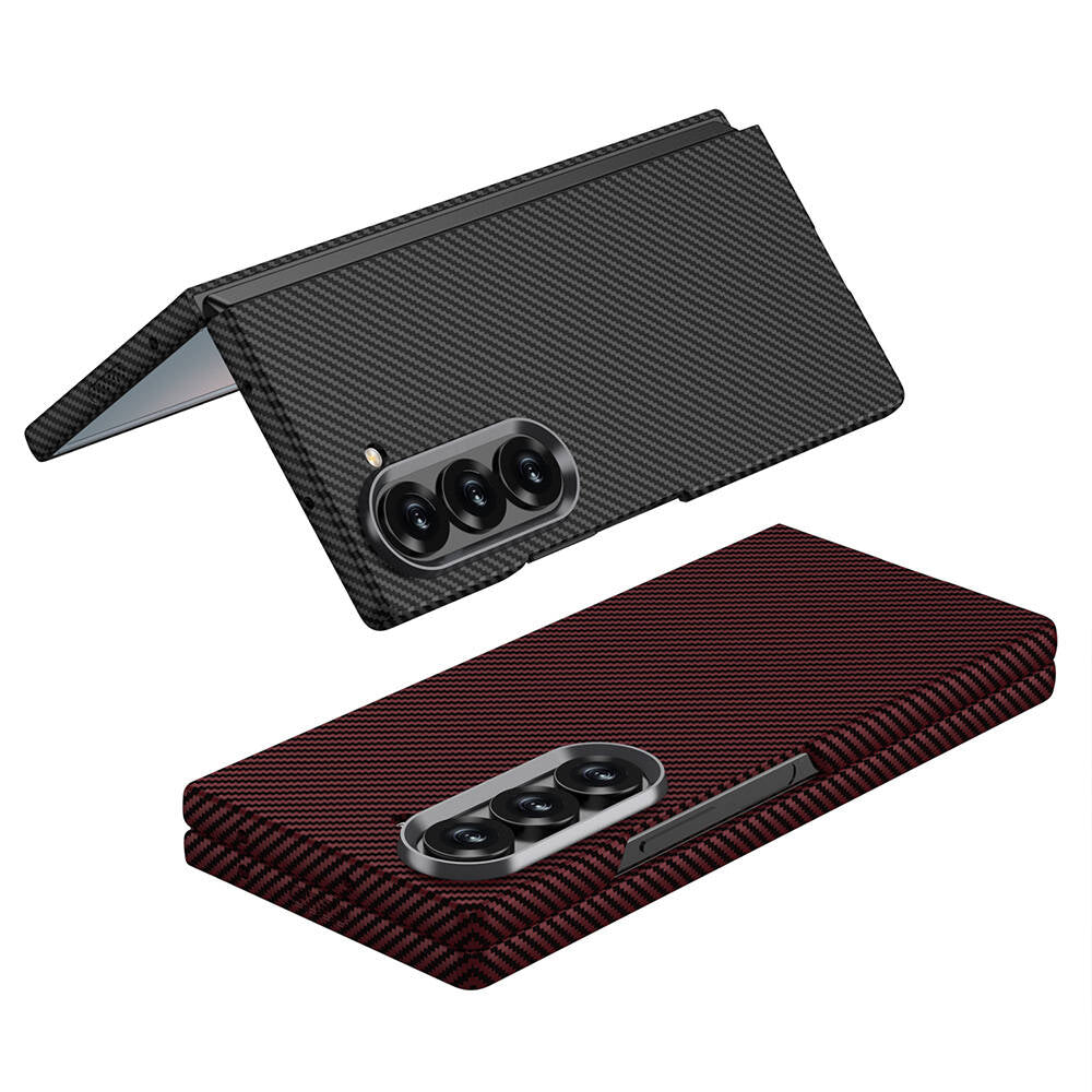 Samsung Galaxy Z Fold6 GKK Carbon Fiber Case, Ultra Thin Metal Camera Ring - Red