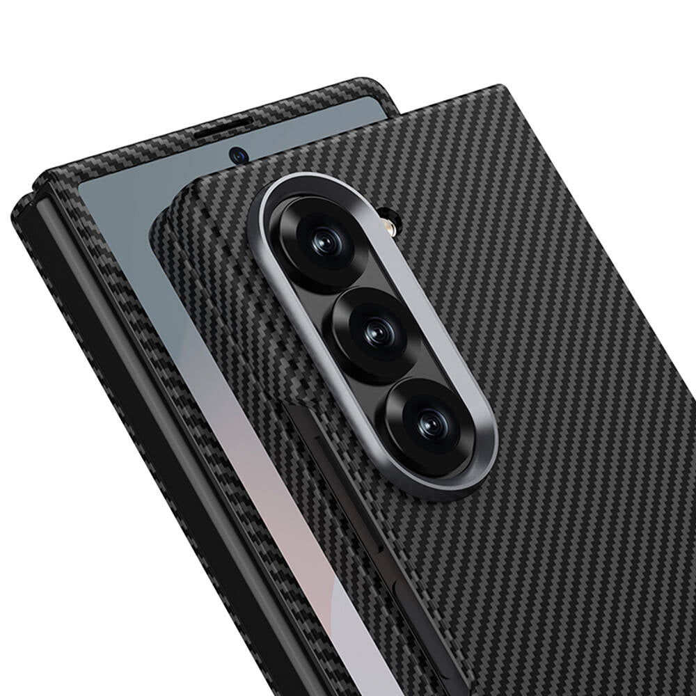 Samsung Galaxy Z Fold6 GKK Carbon Fiber Case, Ultra Thin Metal Camera Ring - Red