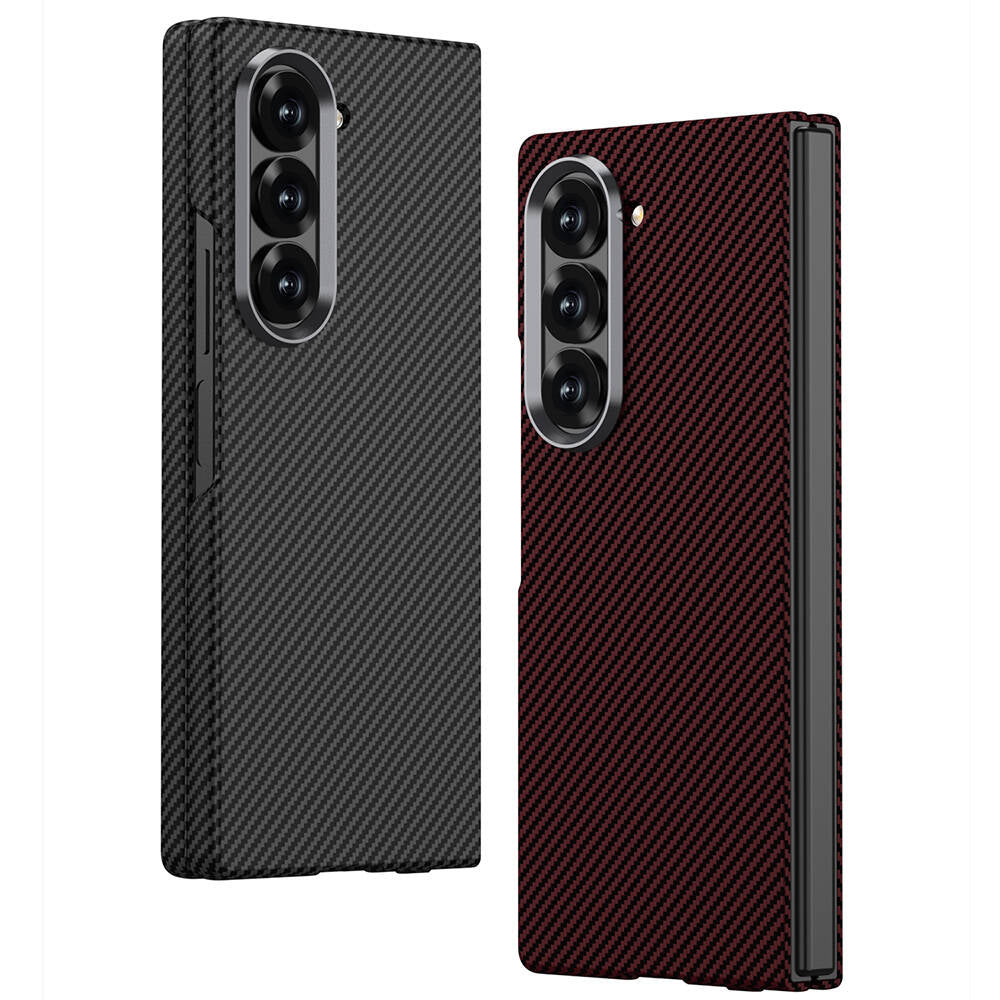 Samsung Galaxy Z Fold6 GKK Carbon Fiber Case, Ultra Thin Metal Camera Ring - Red