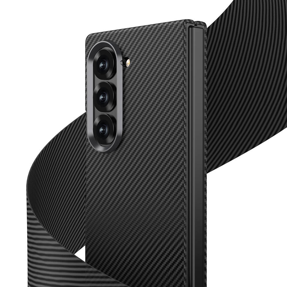 Samsung Galaxy Z Fold6 GKK Carbon Fiber Case, Ultra Thin Metal Camera Ring - Red