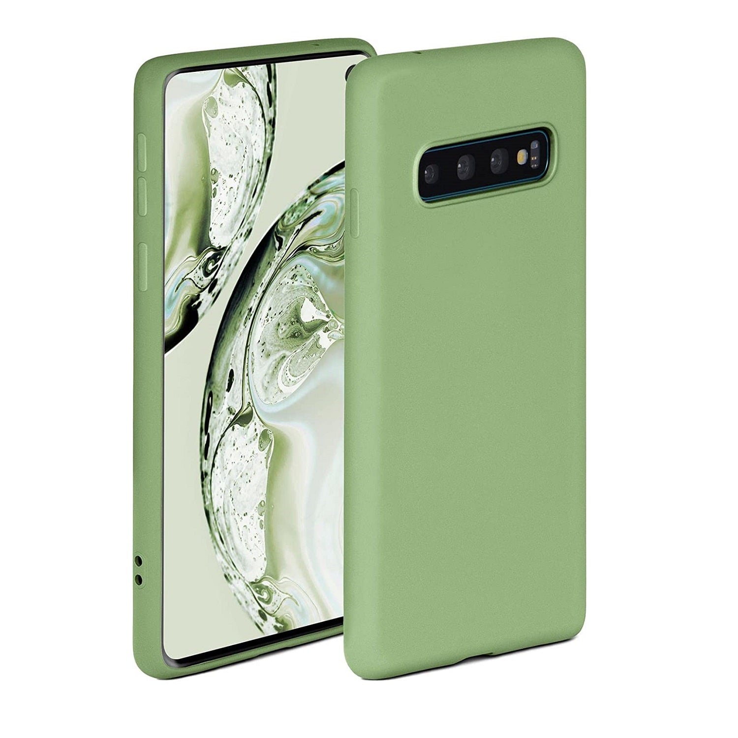 Samsung Galaxy S10 Plus Silicon Case Liquid Silicon Inner Fabric with Logo-Green
