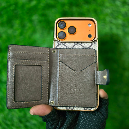 iPhone 17 Pro Max Luxurious Electroplating GG Leather Case with Card Holder Wallet