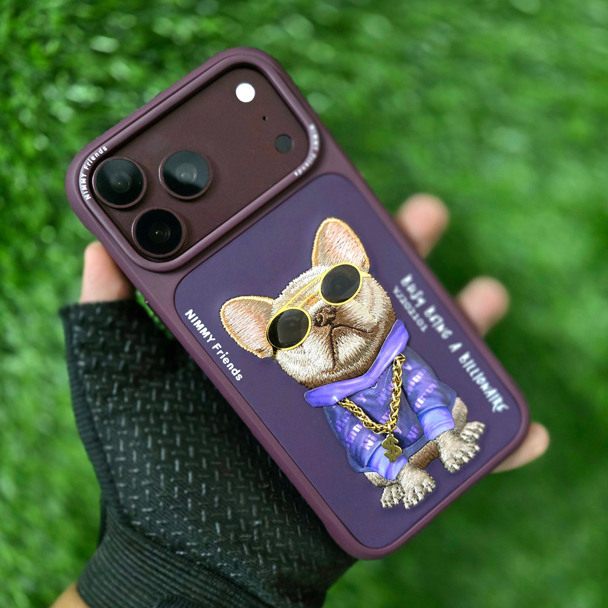 iPhone 18 Pro Max Nimmy Case, Swag Dog 3D Embroidery Swag Dog Real Chain Case - Wine