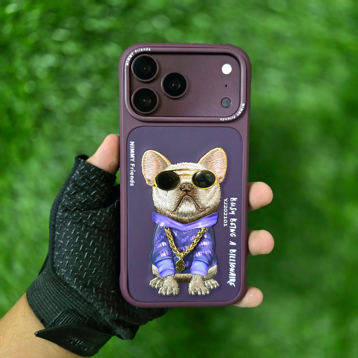 iPhone 18 Pro Max Nimmy Case, Swag Dog 3D Embroidery Swag Dog Real Chain Case - Wine