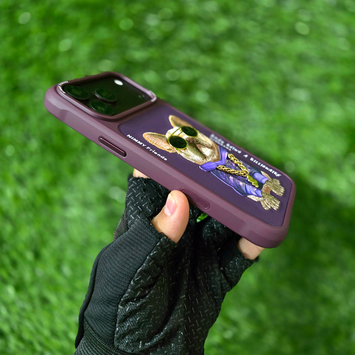 iPhone 18 Pro Max Nimmy Case, Swag Dog 3D Embroidery Swag Dog Real Chain Case - Wine