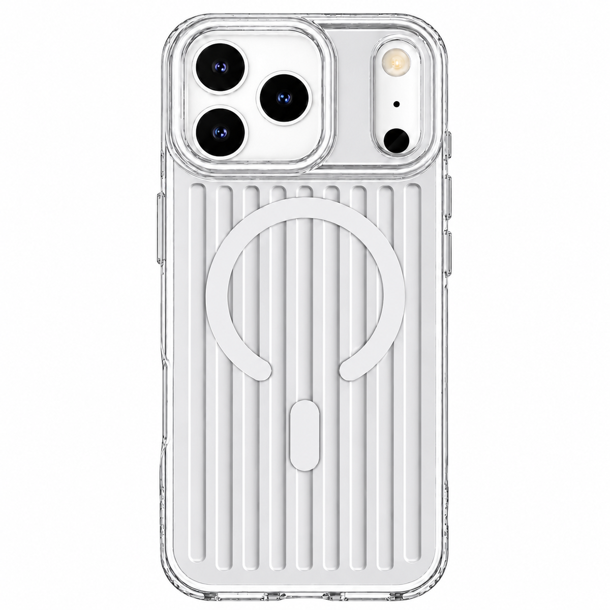 iPhone 18 Pro Shockproof Cover,  SuitCase Design Shiny Texture Cover with Magsafe - White
