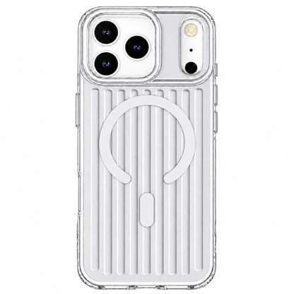 iPhone 18 Pro Shockproof Cover,  SuitCase Design Shiny Texture Cover with Magsafe - White