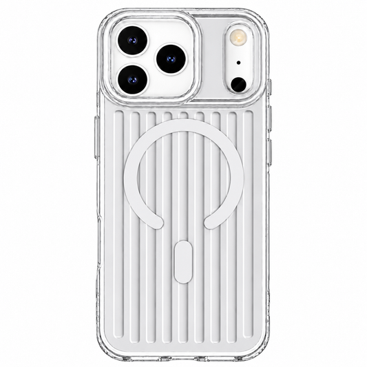 iPhone 18 Pro Shockproof Cover,  SuitCase Design Shiny Texture Cover with Magsafe - White
