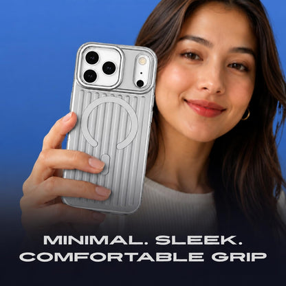 iPhone 18 Pro Max Shockproof Cover,  SuitCase Design Shiny Texture Cover with Magsafe - White