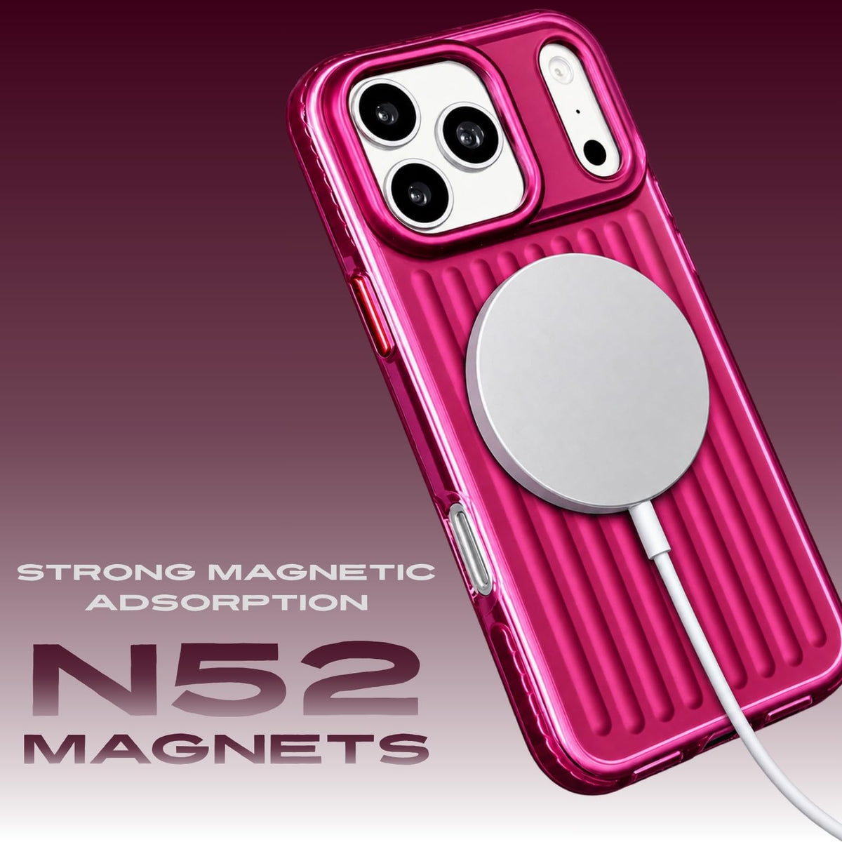 iPhone 18 Pro Shockproof Cover,  SuitCase Design Shiny Texture Cover with Magsafe - Burgundy