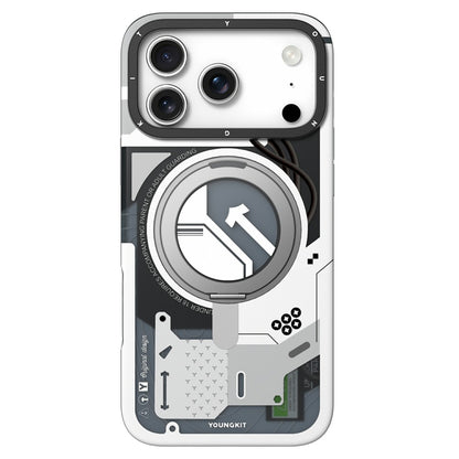 iPhone 18 Pro Max Youngkit Cover, Starship Series 360° Rotation Ring Stand with Magsafe - White