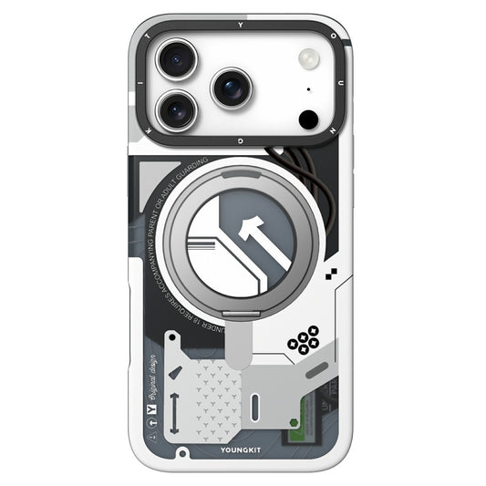 iPhone 18 Pro Max Youngkit Cover, Starship Series 360° Rotation Ring Stand with Magsafe - White