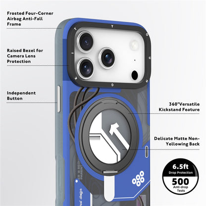 iPhone 18 Pro Max Youngkit Cover, Starship Series 360° Rotation Ring Stand with Magsafe - Blue