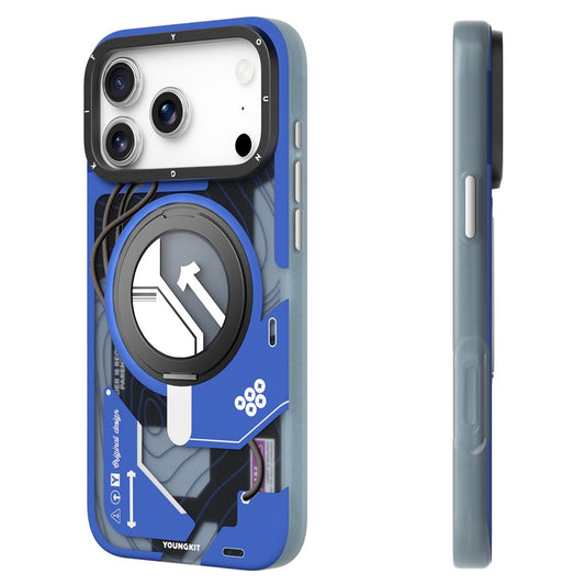 iPhone 18 Pro Max Youngkit Cover, Starship Series 360° Rotation Ring Stand with Magsafe - Blue