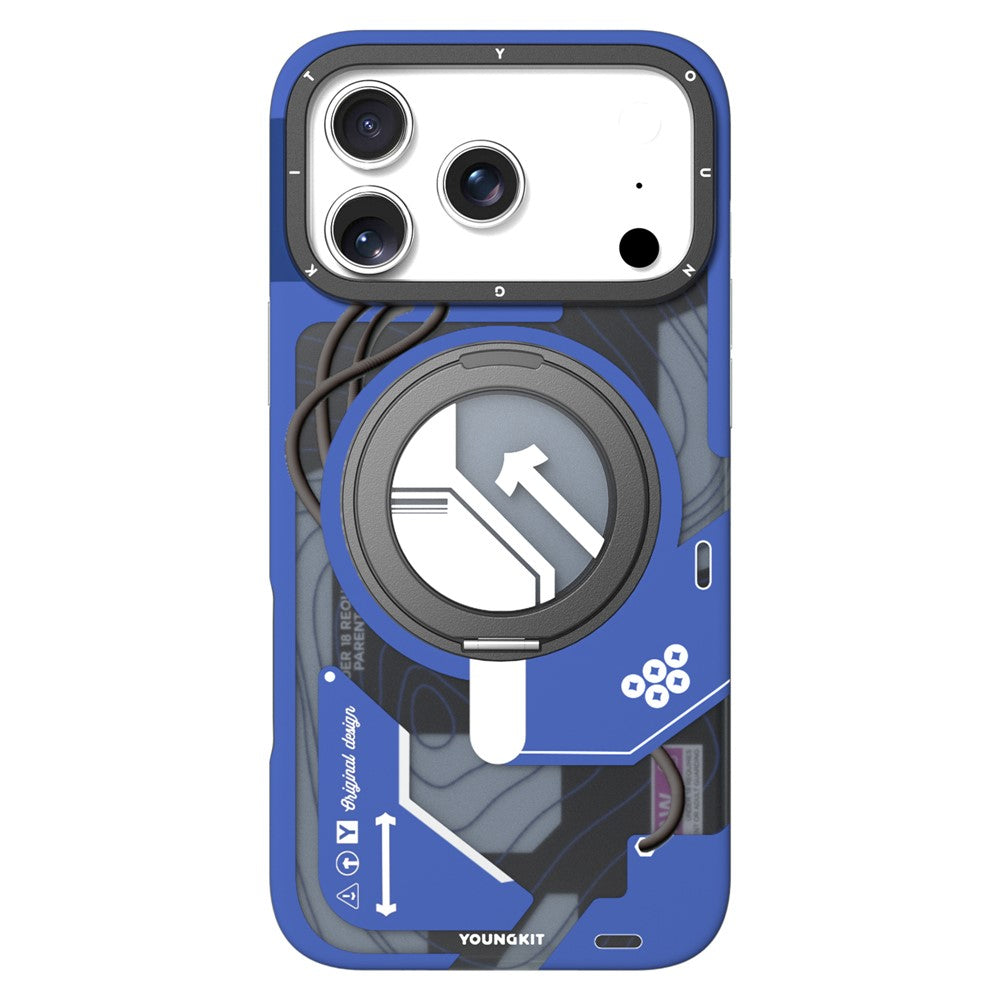 iPhone 18 Pro Max Youngkit Cover, Starship Series 360° Rotation Ring Stand with Magsafe - Blue