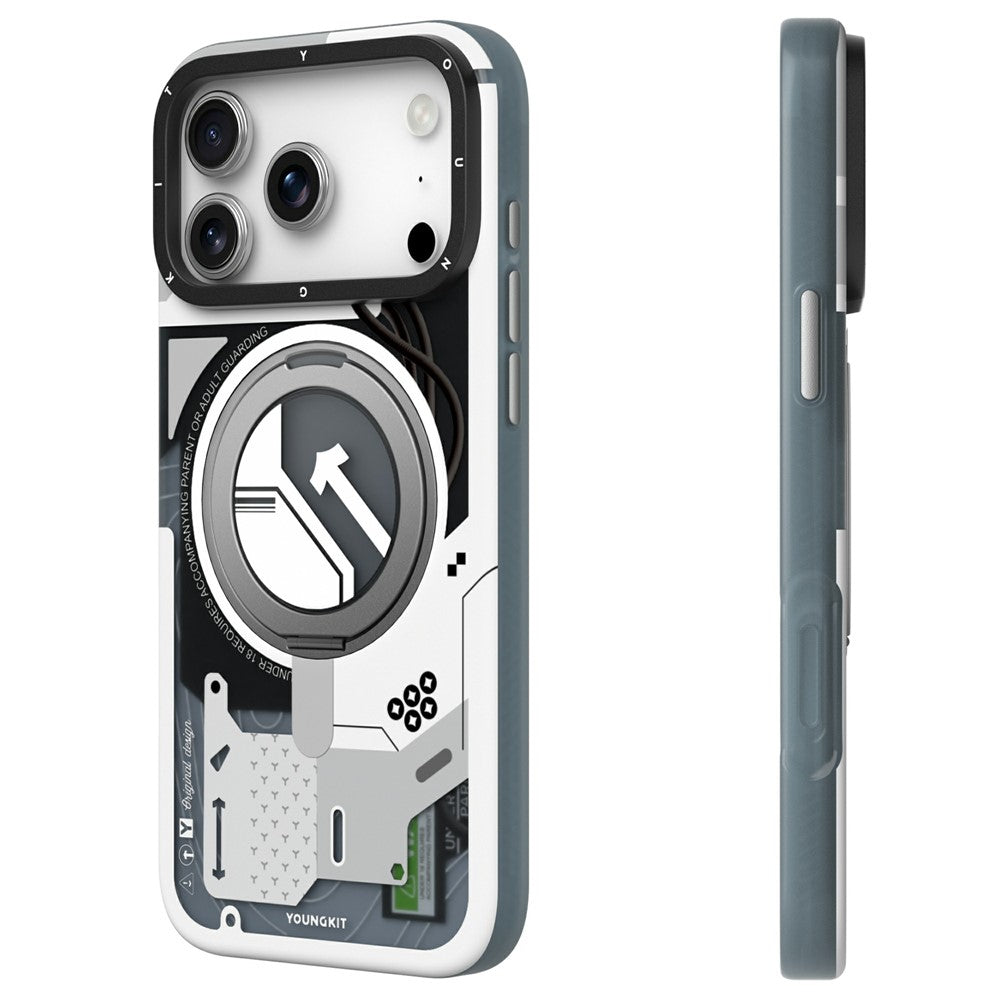 iPhone 18 Pro Max Youngkit Cover, Starship Series 360° Rotation Ring Stand with Magsafe - White