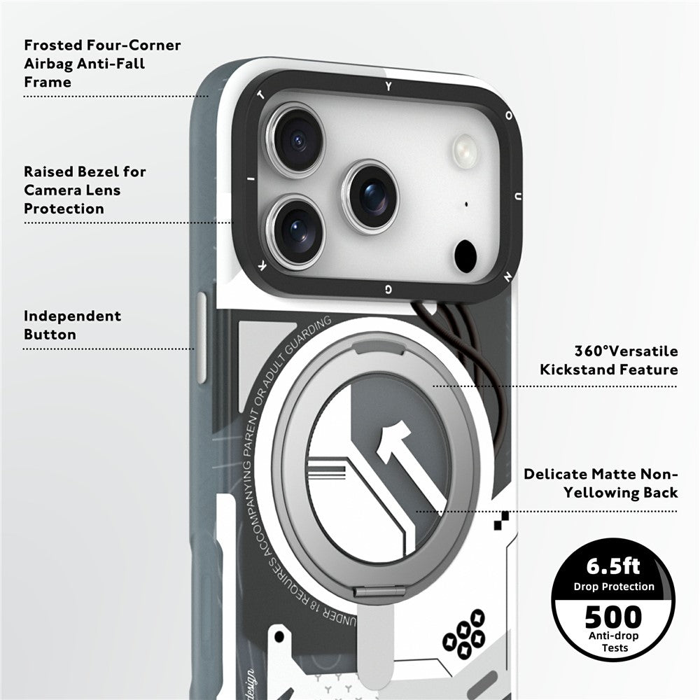iPhone 18 Pro Max Youngkit Cover, Starship Series 360° Rotation Ring Stand with Magsafe - White
