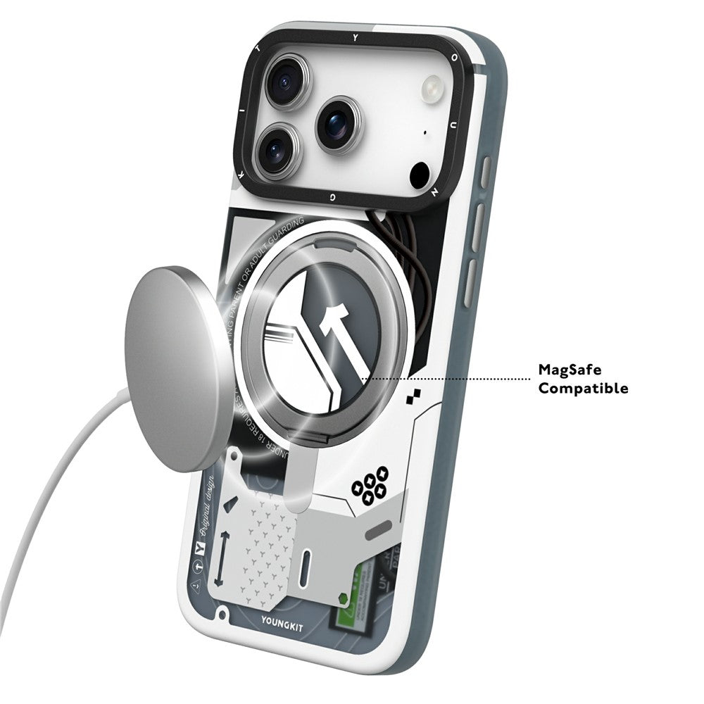iPhone 18 Pro Max Youngkit Cover, Starship Series 360° Rotation Ring Stand with Magsafe - White