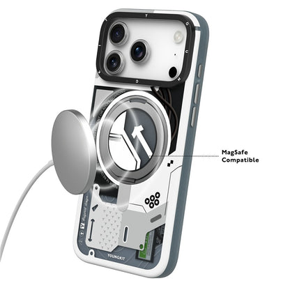 iPhone 18 Pro Max Youngkit Cover, Starship Series 360° Rotation Ring Stand with Magsafe - White