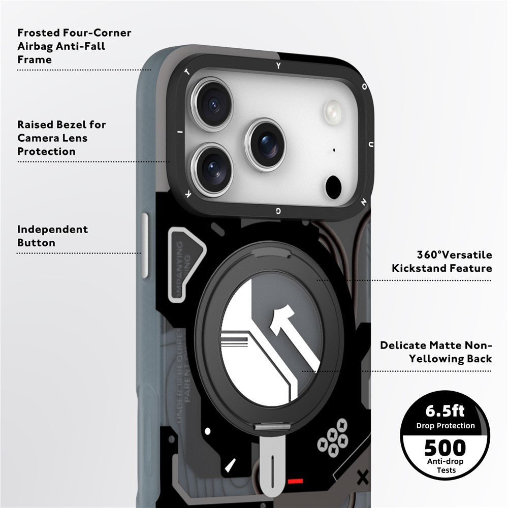 iPhone 18 Pro Max Youngkit Cover, Starship Series 360° Rotation Ring Stand with Magsafe - Black
