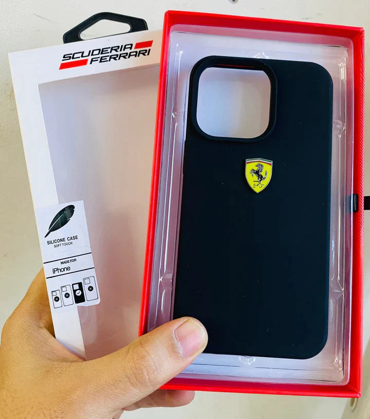iPhone 14 Pro Ferrari Sports Car Logo Silicone Case Cover