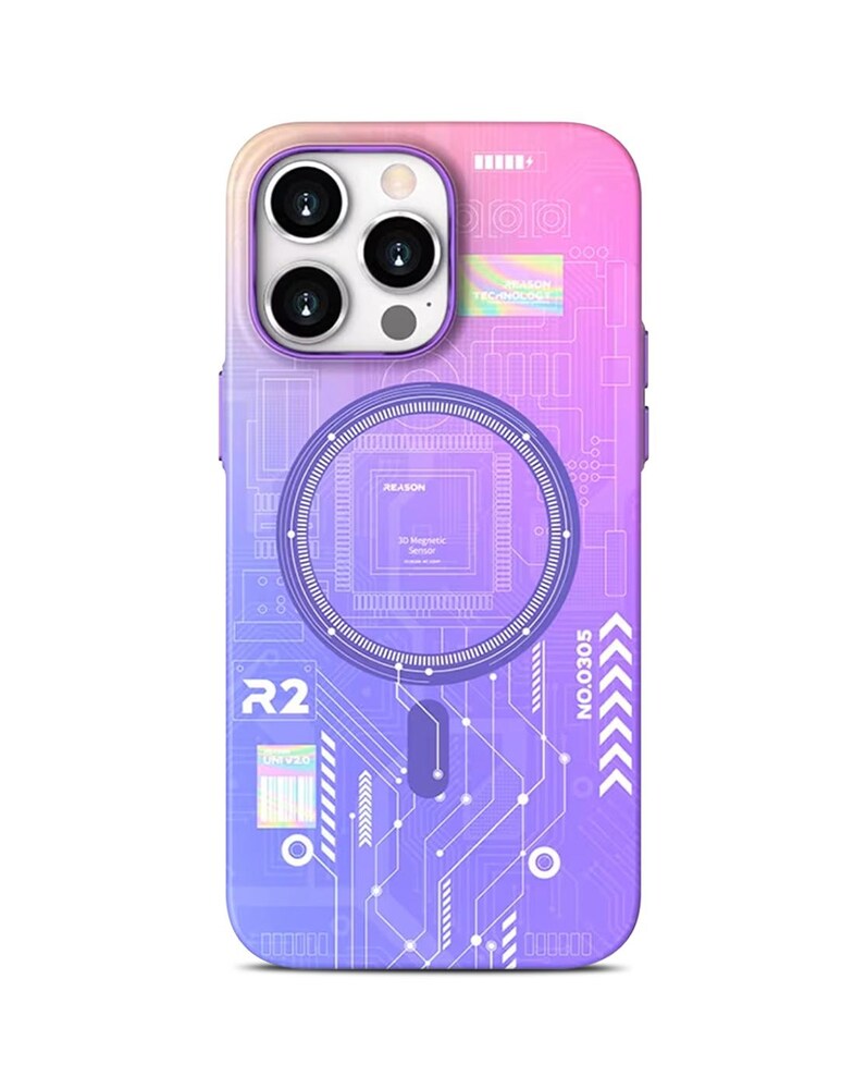 iPhone 15 Pro Max Night Glow Case Futuristic Tech Design - Pink