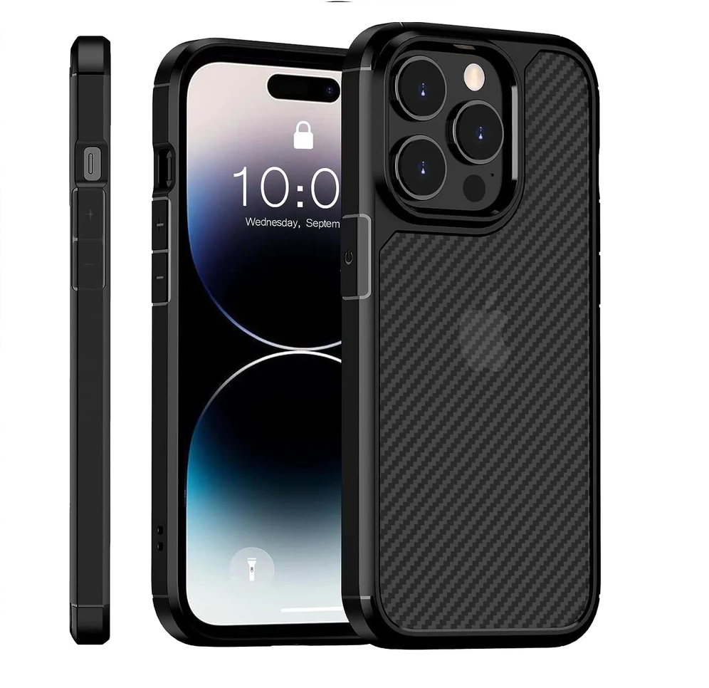 iPhone 15 Pro Carbon Fiber Texture Translucent Shockproof Case