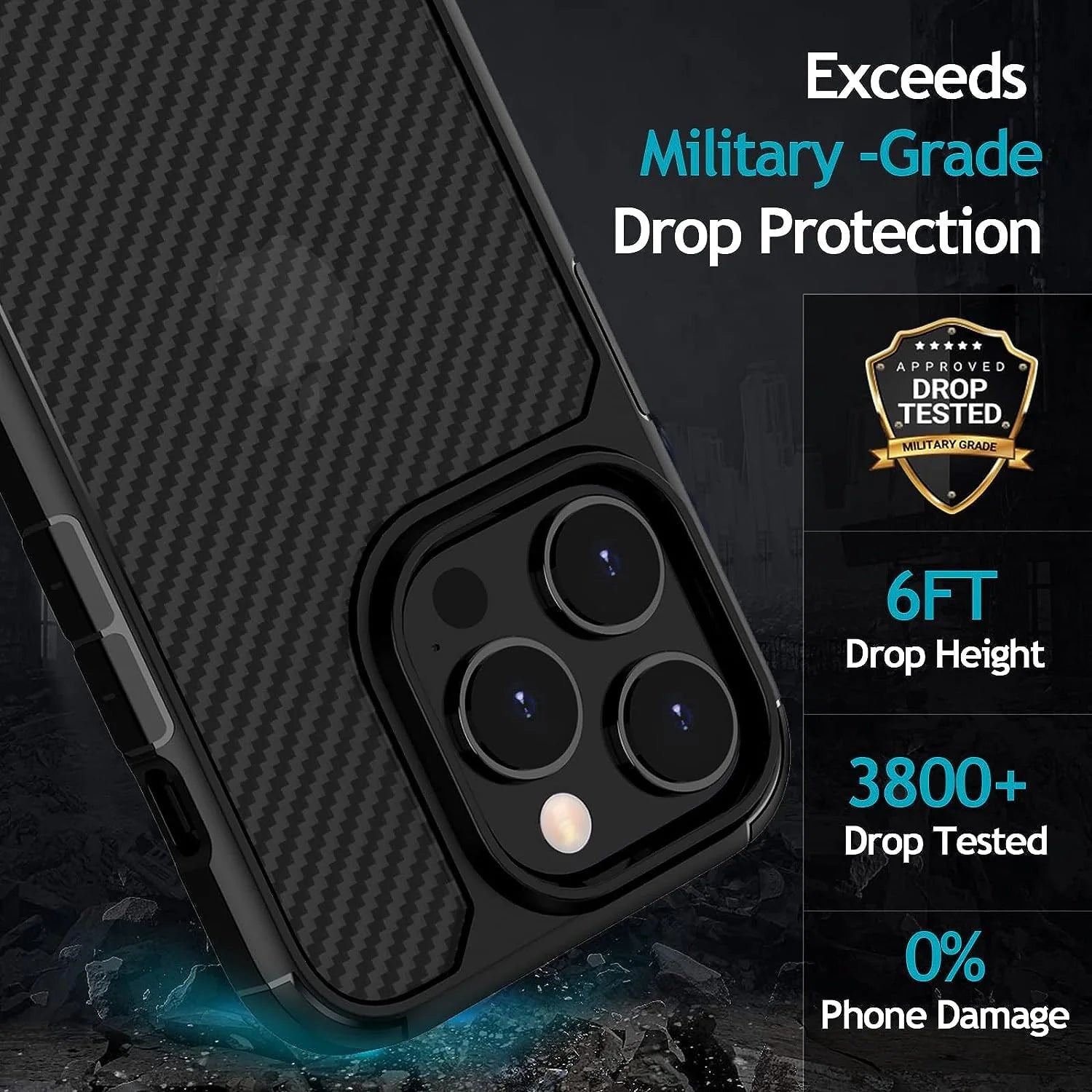 iPhone 15 Pro Carbon Fiber Texture Translucent Shockproof Case