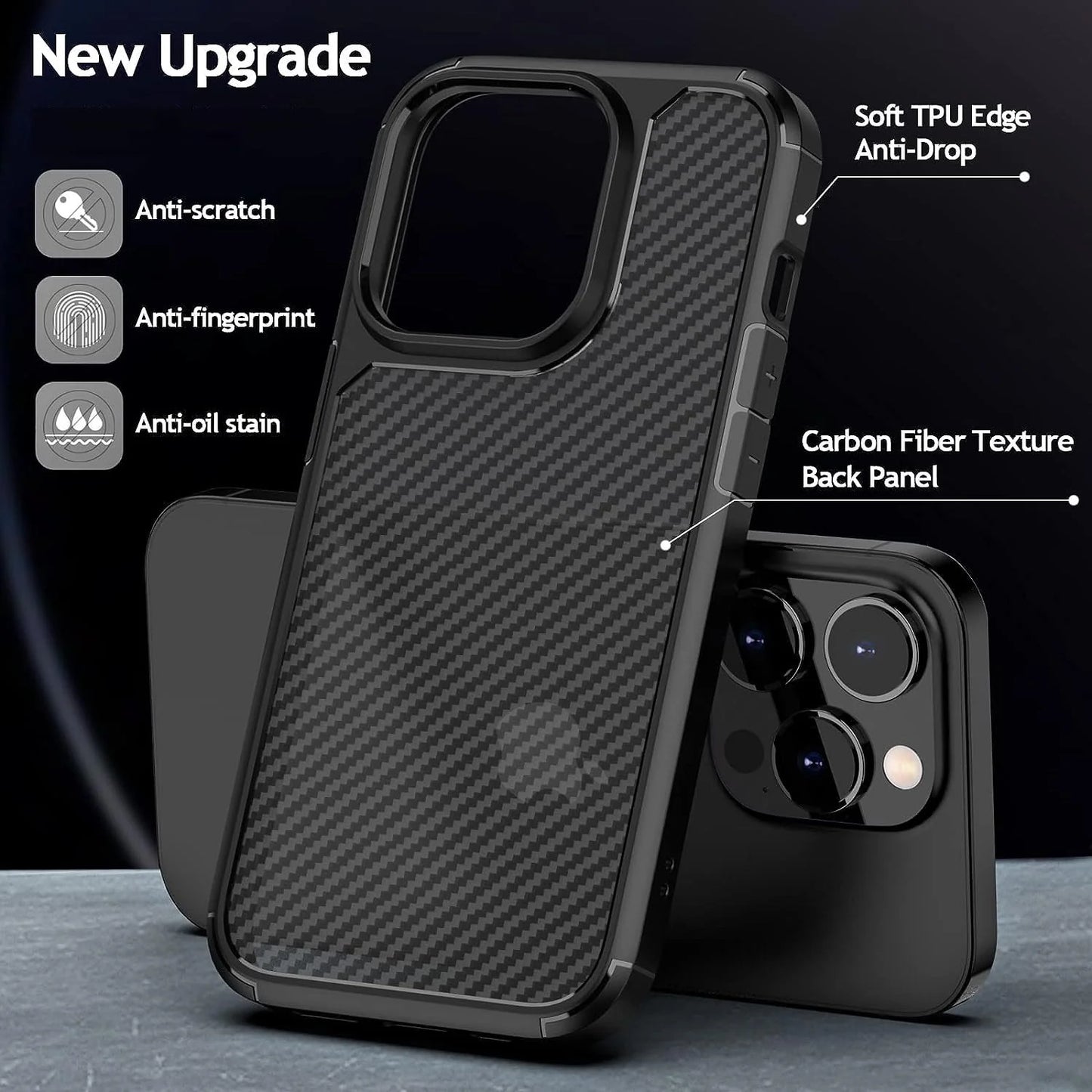 iPhone 15 Plus Carbon Fiber Texture Translucent Shockproof Case