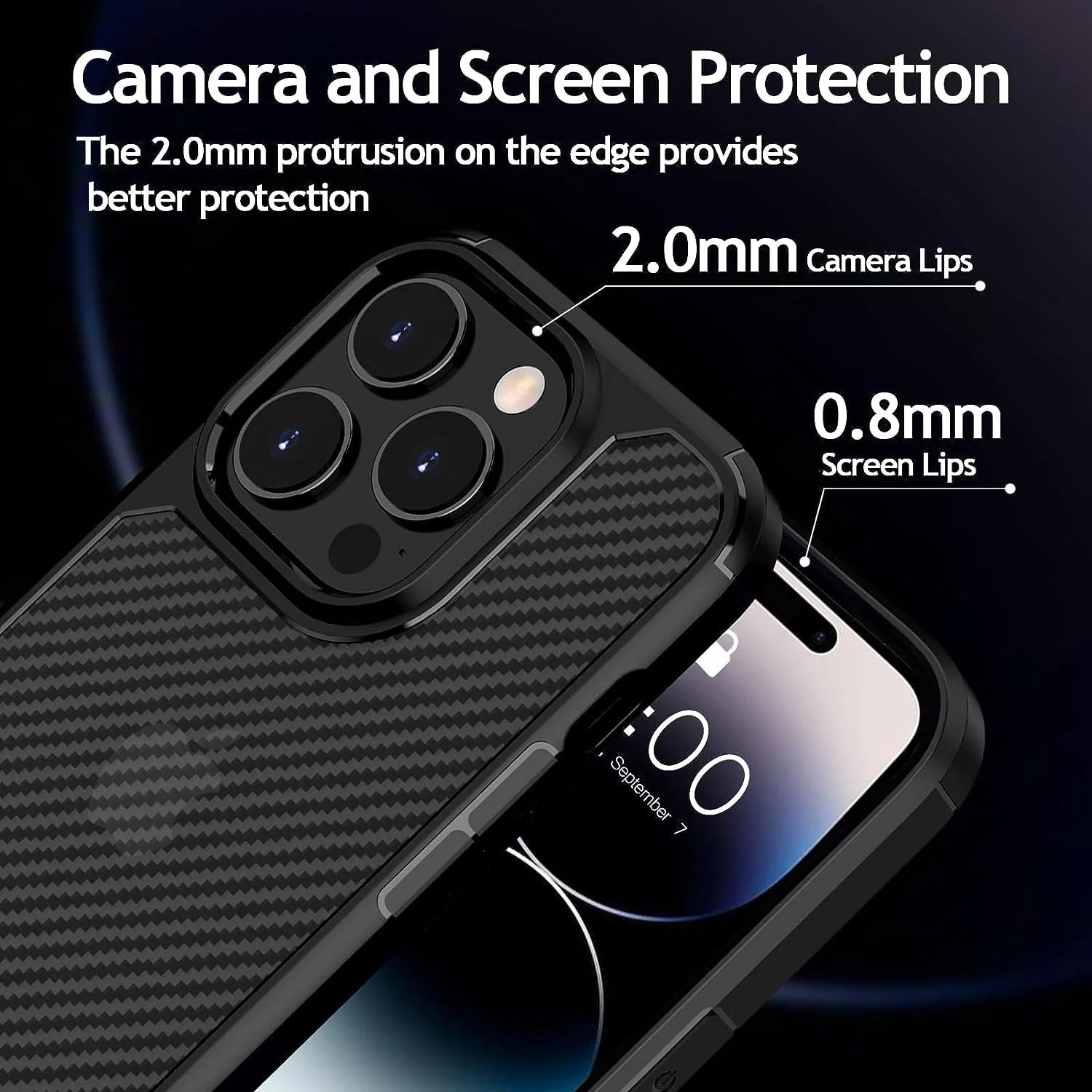 iPhone 15 Carbon Fiber Texture Translucent Shockproof Case