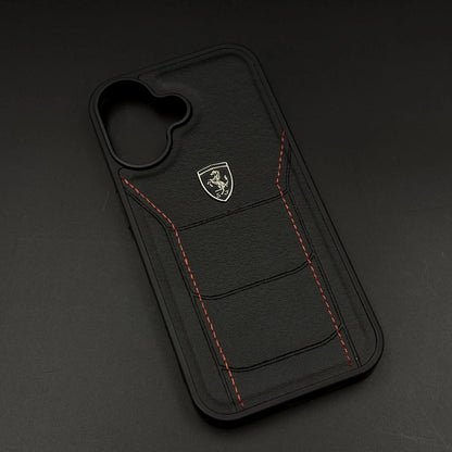 iPhone 17 Ferrari Sports Car Heritage Leather Stitched Case - Black