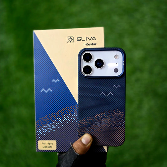 iPhone 17 Pro 0.4mm Thin Original SLIVA Real Aramid Carbon Fiber Case with Magsafe - Brown-Blue