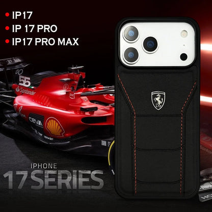 iPhone 17 Pro Ferrari Sports Car Heritage Leather Stitched Case - Black