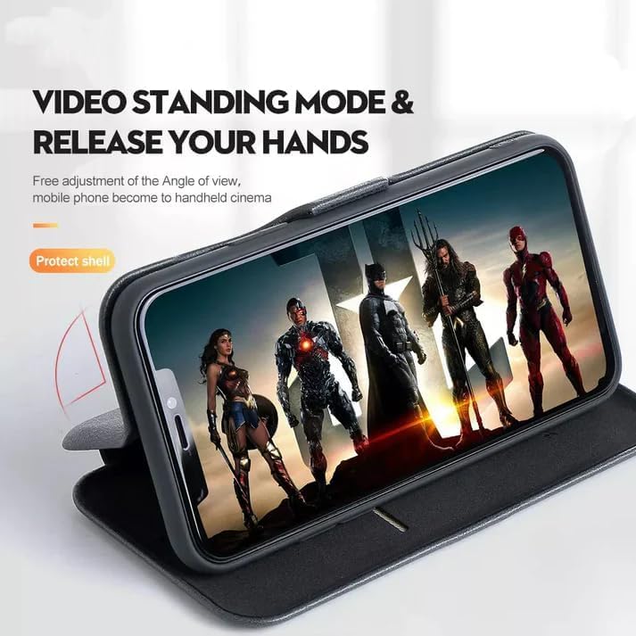 iPhone 17 Pro Max Leather Magnetic Flip Case with Card Slot and Kickstand - Black