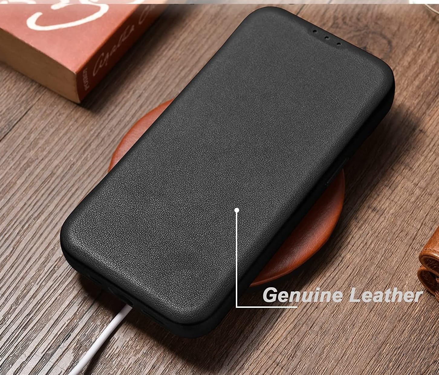 iPhone 17 Pro Max Leather Magnetic Flip Case with Card Slot and Kickstand - Black