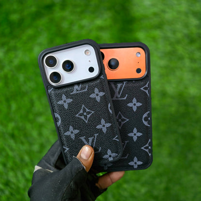 iPhone 17 Pro Max LV Leather Case, Luxurious Louis Vuitton Leather Case - Black