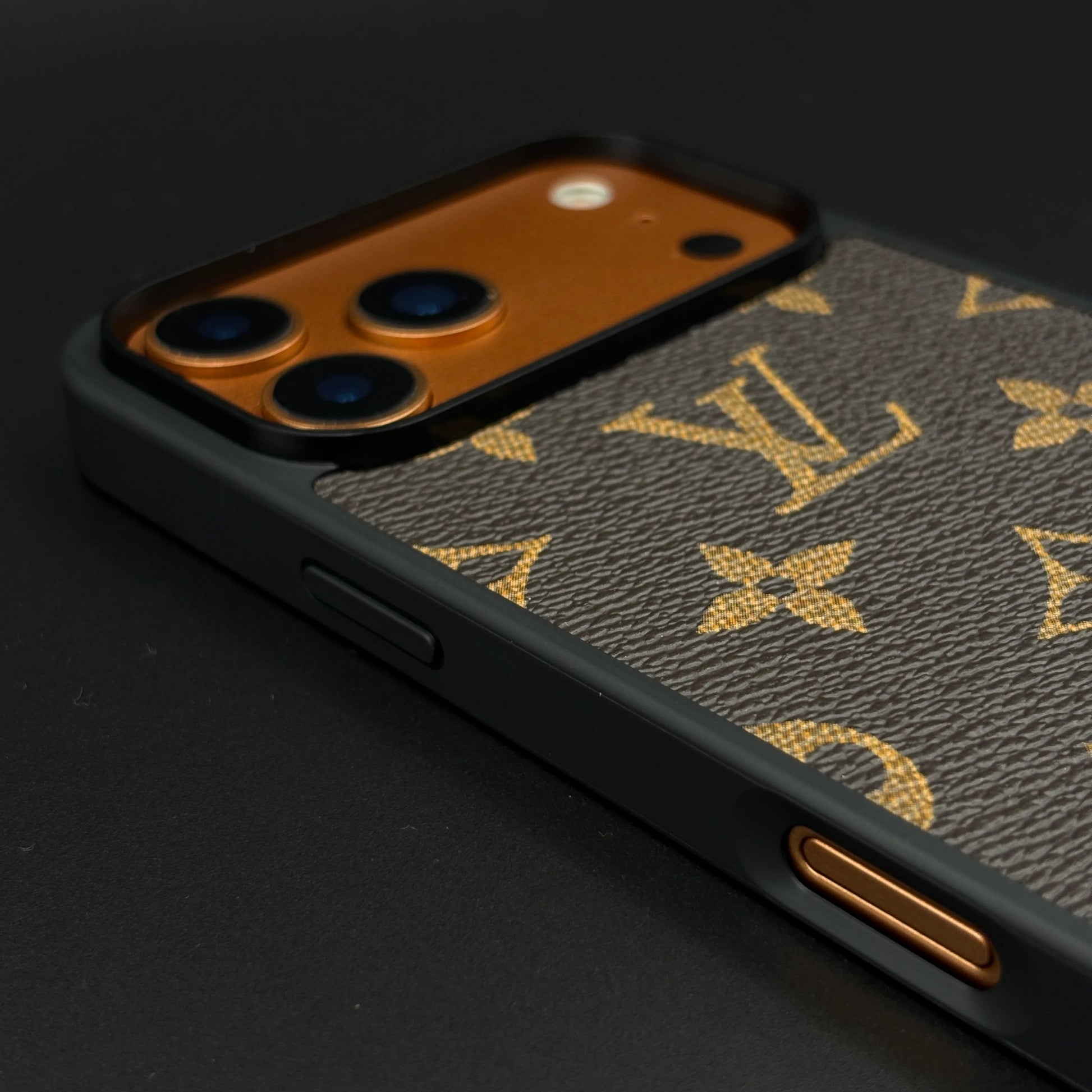 iPhone 17 Pro Max LV Leather Case, Luxurious Louis Vuitton Leather Case - Brown.